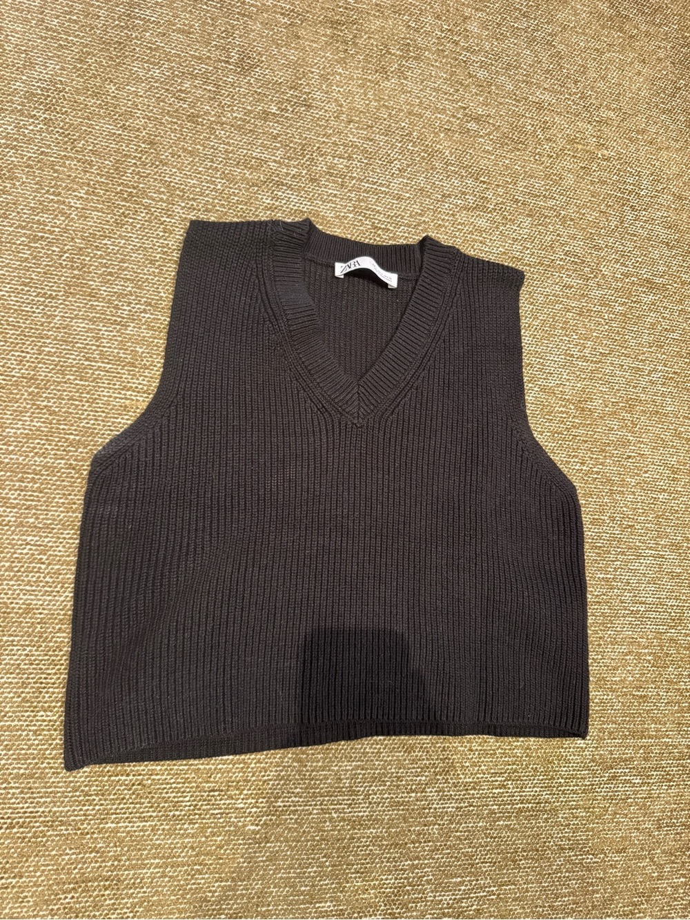 Zara Black Ribbed V-Neck Knit Top